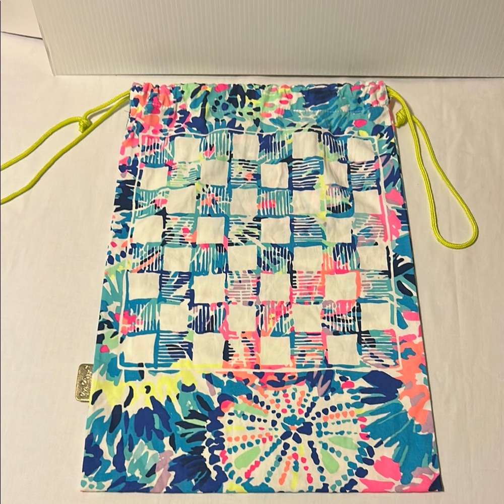 Lilly Pulitzer Drawstring Beach Game Bag Checkers/Backgammon 20”x13.5- N…
